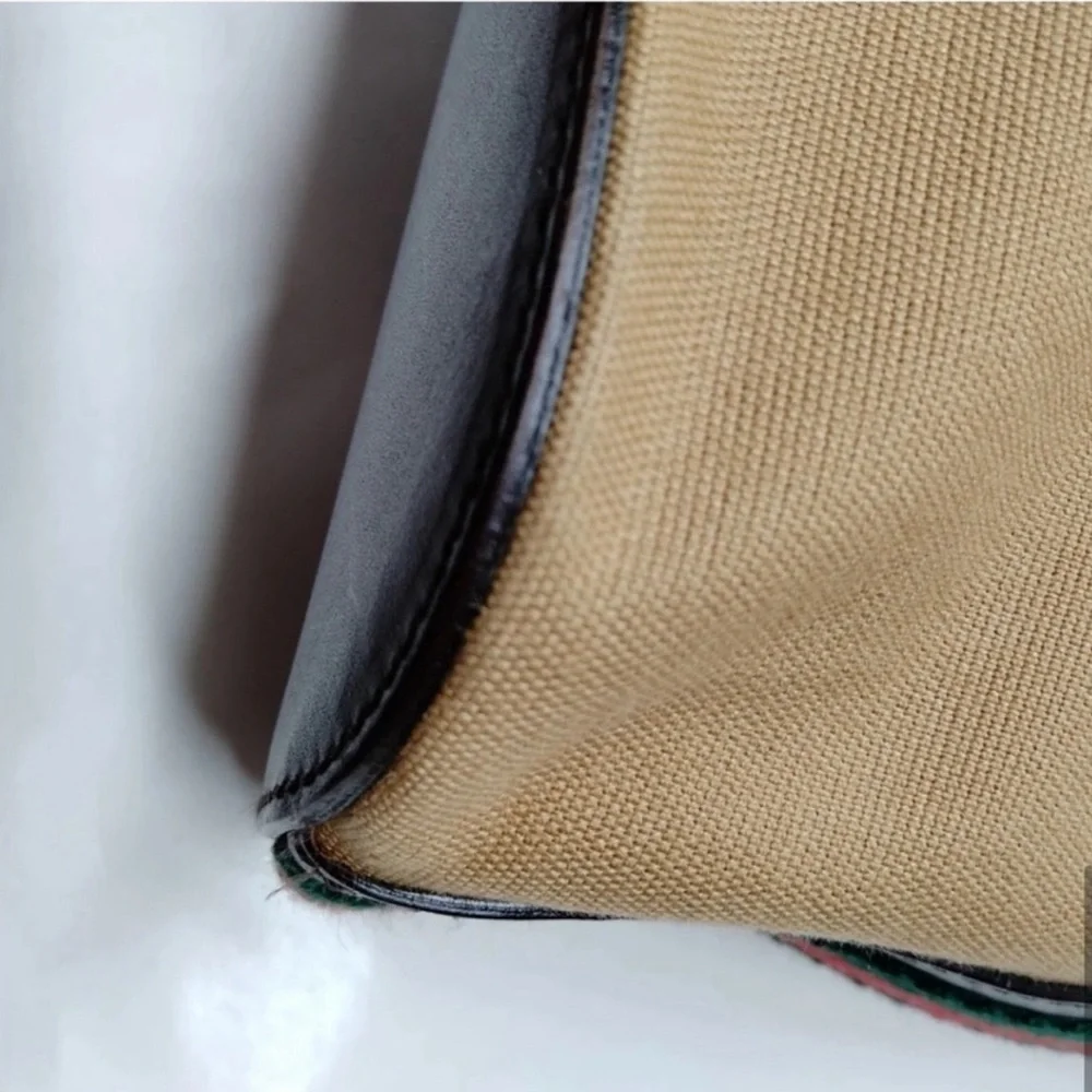 Gucci Sherry Line Shoulder Bag Beige Canvas Leather Bucket Purse - Picture 4 of 6